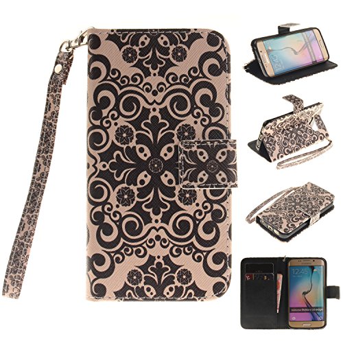 Portefeuille housse coque à rabat pour galaxy s6 edge, galaxy s6 edge bookstyle coque wallet cuir folio housse, galaxy s6 edge leather wallet case pu cover skin,coque galaxy s6 edge - pu cuir portefeuille etui housse de protection pour samsung galaxy s6 edge coque étui protecteur flip case cover avec titulaire de carte de crédit - flower palace B01L6OIAFU Cozy Hut