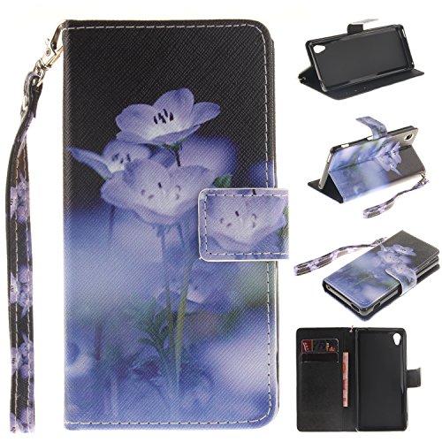 Cozy Hut Portefeuille housse coque à rabat pour xperia m4 aqua, xperia m4 aqua bookstyle coque wallet cuir folio housse, xperia m4 aqua leather wallet case pu cover skin,coque sony xperia m4 aqua - pu cuir portefeuille etui housse de protection pour sony xperia m4 aqua coque étui protecteur flip case cover avec titulaire de carte de crédit - fleurs bleues code EAN B01L6RC7NS 