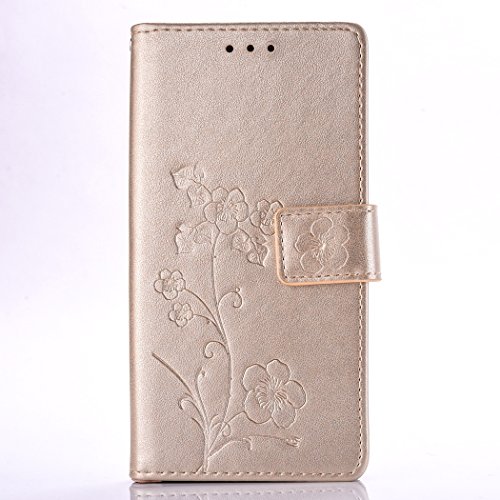 Cozy Hut Lumia 650 Coque, Cozy Hut ® Lumia 650 Housse, Ultra-mince Etui En Cuir PU Couvercle Rabattable Pour Microsoft Lumia 650 Nokia N650 Avec Des Poches De Glissement Intérieures Pour Cartes, Etui en PU Cuir Portefeuille Coque pour Microsoft Lumia 650 Nokia N650 Cinq feuilles et des fleurs Motif Case avec Fonction Support Stand - d'or code EAN B01LCJ0U02 