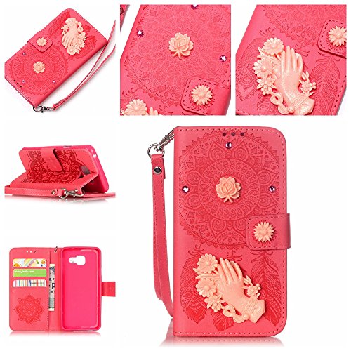 Coque Etui pour Galaxy A3 (2016), Galaxy A3 (2016) Coque en Cuir Flip Etui Housse, Samsung Galaxy A3 (2016) A310 Coque de Protection Folio Bookstyle Housse, Cozy Hut Etui de Protection PU Cuir Portefeuille Diamant mousseux fleur Campanula Coque Housse Swag Leather Case Wallet Flip Cover Protector Coquille Couverture avec Fonction Stand et Fentes de Carte de Crédit pour Samsung Galaxy A3 (2016) A310 - rouge B01LEYACDK Cozy Hut