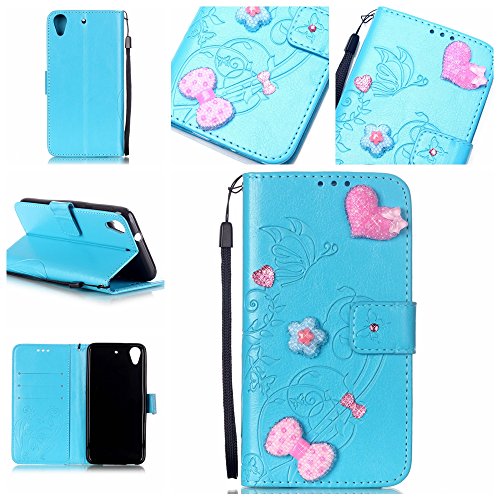 Cozy Hut HTC Desire 626 / 626G Etui Cuir - Cozy Hut ® Etui à Rabat en TPU Souple Adhérente Fonction Portefeuille de Carte Slots Support Bouton de Fermeture Magnétique,TPU Gel Silicone Bling Bling Strass housse étui de protection pour HTC Desire 626 / 626G Coque - bleu code EAN B01LLE2NQ2 