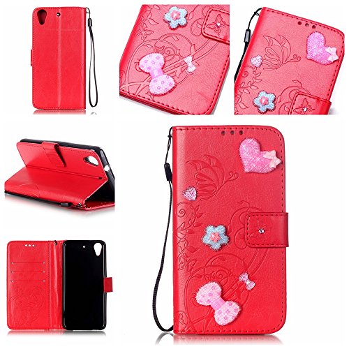 Cozy Hut HTC Desire 626 / 626G Etui Cuir - Cozy Hut ® Etui à Rabat en TPU Souple Adhérente Fonction Portefeuille de Carte Slots Support Bouton de Fermeture Magnétique,TPU Gel Silicone Bling Bling Strass housse étui de protection pour HTC Desire 626 / 626G Coque - rouge code EAN B01LLE2S80 