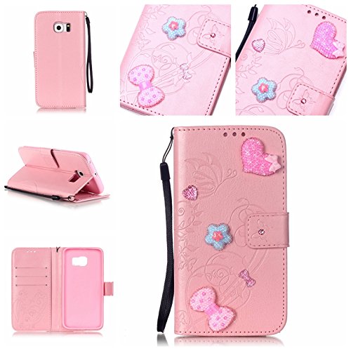 Coque Etui pour Galaxy S6 Edge,Galaxy S6 Edge Cuir Portefeuille Coque Housse,Galaxy S6 Edge Wallet Case Cover Leather,Cozy Hut Etui de protection Case Cover PU cuir Portefeuille pour Galaxy S6 Edge,Papillon et Fleur incrusté Brillant Glitter Diamant Strass Flip Housse de protection Cas Cover Coquille Couverture avec Stand et les fentes de carte de crédit pour Samsung Galaxy S6 Edge - rose B01LLE37OO Cozy Hut