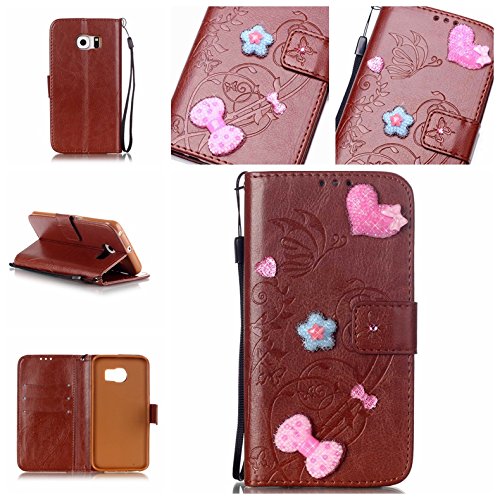 Coque Etui pour Galaxy S6 Edge,Galaxy S6 Edge Cuir Portefeuille Coque Housse,Galaxy S6 Edge Wallet Case Cover Leather,Cozy Hut Etui de protection Case Cover PU cuir Portefeuille pour Galaxy S6 Edge,Papillon et Fleur incrusté Brillant Glitter Diamant Strass Flip Housse de protection Cas Cover Coquille Couverture avec Stand et les fentes de carte de crédit pour Samsung Galaxy S6 Edge - brun B01LLE3EC4 Cozy Hut