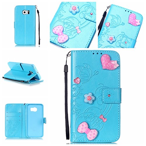 Coque Etui pour Galaxy S6 Edge,Galaxy S6 Edge Cuir Portefeuille Coque Housse,Galaxy S6 Edge Wallet Case Cover Leather,Cozy Hut Etui de protection Case Cover PU cuir Portefeuille pour Galaxy S6 Edge,Papillon et Fleur incrusté Brillant Glitter Diamant Strass Flip Housse de protection Cas Cover Coquille Couverture avec Stand et les fentes de carte de crédit pour Samsung Galaxy S6 Edge - bleu B01LLE3REY Cozy Hut