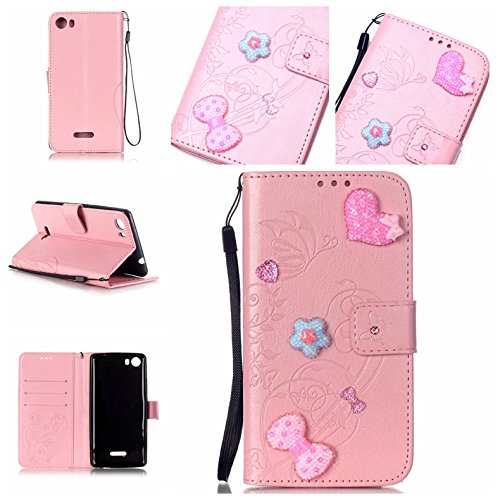 Cozy Hut Coque Etui pour Wiko Fever 4G,Wiko Fever 4G Lanyard Strap Coque Dragonne Carrying téléphone Etui,Cozy Hut Elegant Slim [Papillon Fleur Gaufré] Crystal Diamond Flip Case Leather Wallet Housse Embossed Coque de Protection en Cuir Folio Housse PU Cuir Portefeuille Relief papillon Amour motif en forme de coeur Coque Housse Case Cover Coquille Couverture avec Fonction Stand et Fentes de Carte de Crédit pour Wiko Fever 4G - rose code EAN B01LLE9JRS 