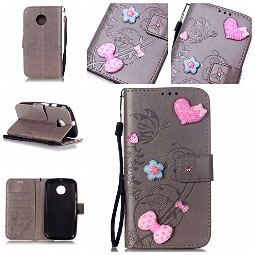 Cozy Hut Coque Etui pour Motorola Moto E2,Moto E2 Portefeuille Cuir Coque,Moto E2 Wallet Leather Case Protective Cover,Cozy Hut Etui de Protection Case Cover PU Cuir Portefeuille Coque Housse Flip Case Cover Coquille Couverture avec Fonction Stand et les fentes de carte de crédit pour Motorola Moto E2 (2.Generation),Avec des motifs de diamant de papillon - gris code EAN B01LLEAEOA 