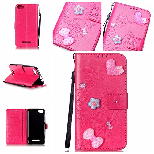 Cozy Hut Coque Etui pour Wiko Lenny 2,Wiko Lenny 2 Lanyard Strap Coque Dragonne Carrying téléphone Etui,Cozy Hut Elegant Slim [Papillon Fleur Gaufré] Crystal Diamond Flip Case Leather Wallet Housse Embossed Coque de Protection en Cuir Folio Housse PU Cuir Portefeuille Relief papillon Amour motif en forme de coeur Coque Housse Case Cover Coquille Couverture avec Fonction Stand et Fentes de Carte de Crédit pour Wiko Lenny 2 - Rose Rouge code EAN B01LLEBHCI 