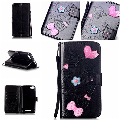 Cozy Hut Coque Etui pour Wiko Lenny 2,Wiko Lenny 2 Lanyard Strap Coque Dragonne Carrying téléphone Etui,Cozy Hut Elegant Slim [Papillon Fleur Gaufré] Crystal Diamond Flip Case Leather Wallet Housse Embossed Coque de Protection en Cuir Folio Housse PU Cuir Portefeuille Relief papillon Amour motif en forme de coeur Coque Housse Case Cover Coquille Couverture avec Fonction Stand et Fentes de Carte de Crédit pour Wiko Lenny 2 - noir code EAN B01LLEBJVM 