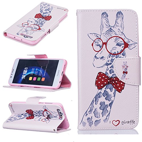Cozy Hut Etui Honor 8, Coque Honor 8, Cozy Hut® Huawei Honor 8 PU Cuir Portefeuille Longe Coque silicone Etui Peint etui Case Cas Cuir Housse Leather Swag Flip Case Cover Coquille ouverture avec Fonction Stand et les fentes de carte de crédit pour Huawei Honor 8 - girafe code EAN B01LPJAQ0I 