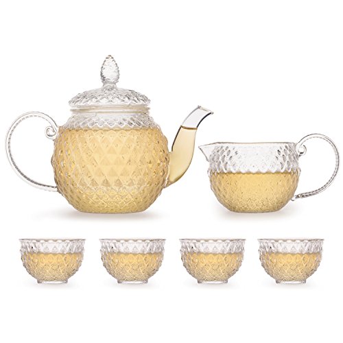 Homestia Service à thé en verre théière filtrable 17oz avec pot de lait et 4 tasse à thé code EAN B01LPKAAF8 