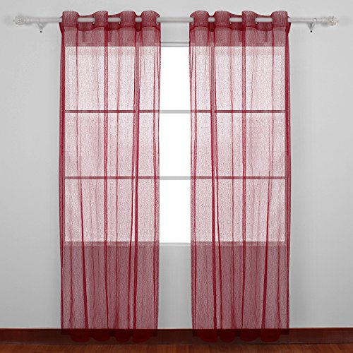 Lot de 2 rideaux fils rouge voilages à oeillets...