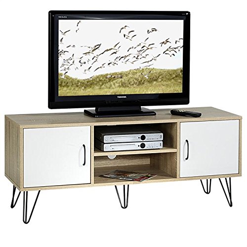 Meuble banc TV design EVA MDF décor blanc et ch...