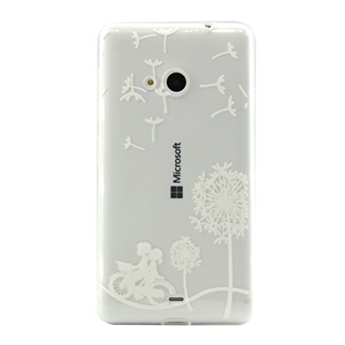 Cozy Hut Coque Nokia N535,Coque Lumia 535, Cozy Hut ® Lumia 535 Nokia N535 Coque de Protection Housse Etui TPU Transparent Souple Case Cover Shock-Absorption Bumper et Anti-Scratch Effacer Premium Gel Silicone Couvrir Coverture shell Motif Élégant Lovers Bike Coquille Arrière pour Lumia 535 Nokia N535 - cyclisme Dandelion code EAN B01M27V9KA 
