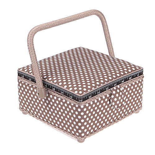 Boite à couture carré marron à pois blanc - Petite