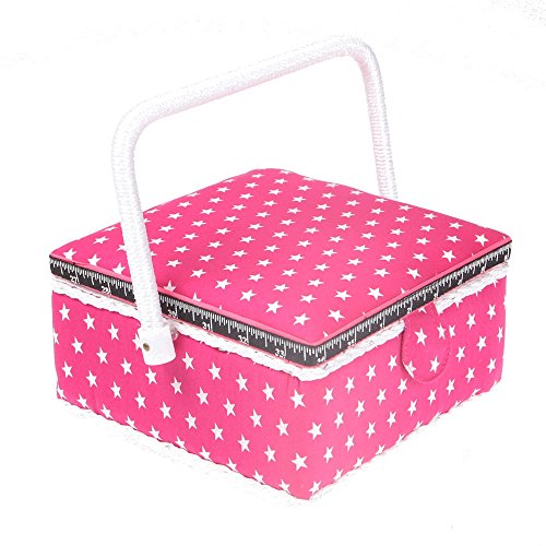 Boite à couture carré rose à étoile blanche - P...