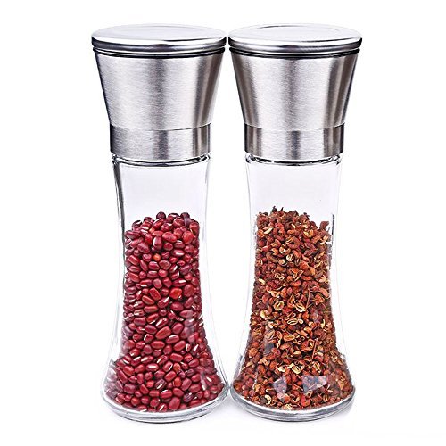 TTLIFE 2 pcs / séries mill haut de gamme en acier inoxydable brossé et sel moulin à poivre moulin à poivre mode acier inoxydable verre pepper slim fit spice sel poivre accessoires grinder cuisine cuisine outils code EAN B01M8HH3P2 