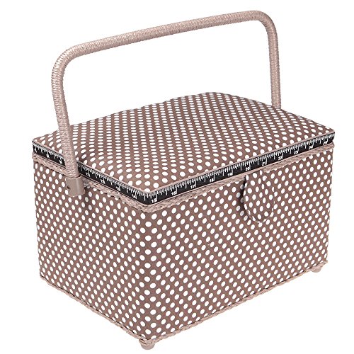 Boite à couture rectangle marron à pois blanc -...