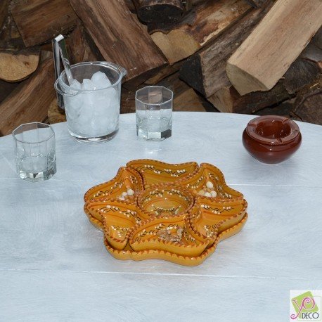 Service apéritif Fleur Tatoué jaune moutarde