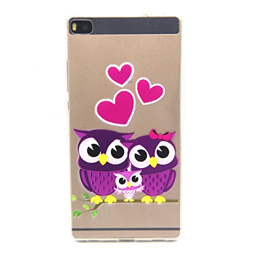 Cozy Hut Huawei P8 Coque, Cozy Hut ® [Liquid Crystal] Case Coque Housse Etui Cover Ultra Hybrid TPU Silicone,[Extrêmement Mince Souple et Flexible] [Peau Transparente] [Shock-Absorption Bumper et Anti-Scratch Effacer Back] pour Huawei P8 - Trois hiboux code EAN B01MQ01YMH 