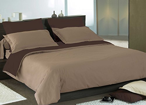 Housse de couette bicolore Chocolat et Ecru Sat...