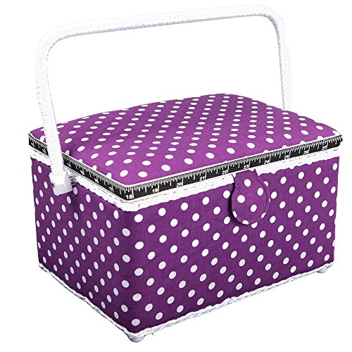 Boite à couture rectangle violette à pois blanc...