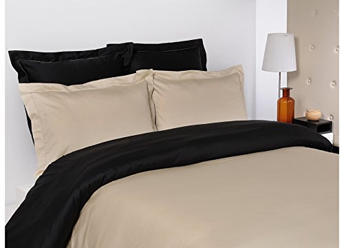 Housse de couette bicolore Ecru et Noir Satin d...