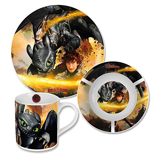 JoyToy Dragons - 3 pièces en porcelaine de vaisselle - set de petit déjeuner Toothless code EAN B01N0349K3 