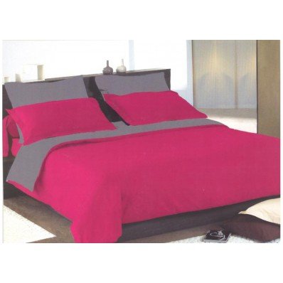 Housse de couette bicolore gris foncé et fushia...