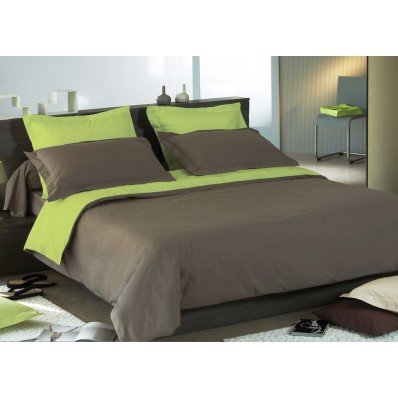 Housse de couette bicolore taupe et anis Satin ...