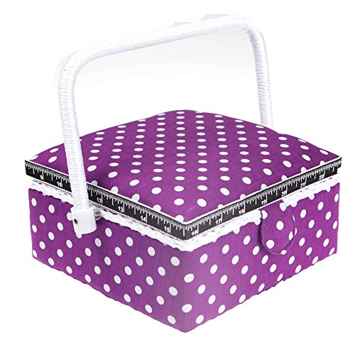 Boite à couture carré violette à pois blanc - P...