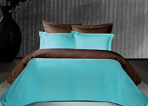 Housse de couette bicolore chocolat et turquois...