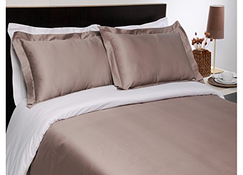 Housse de couette bicolore taupe et blanc Satin...