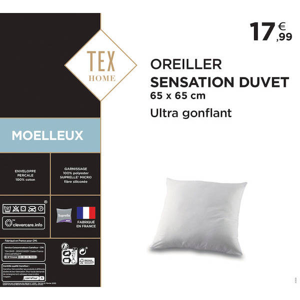 TEX HOME Oreiller "Sensation duvet" code EAN T000000562103 
